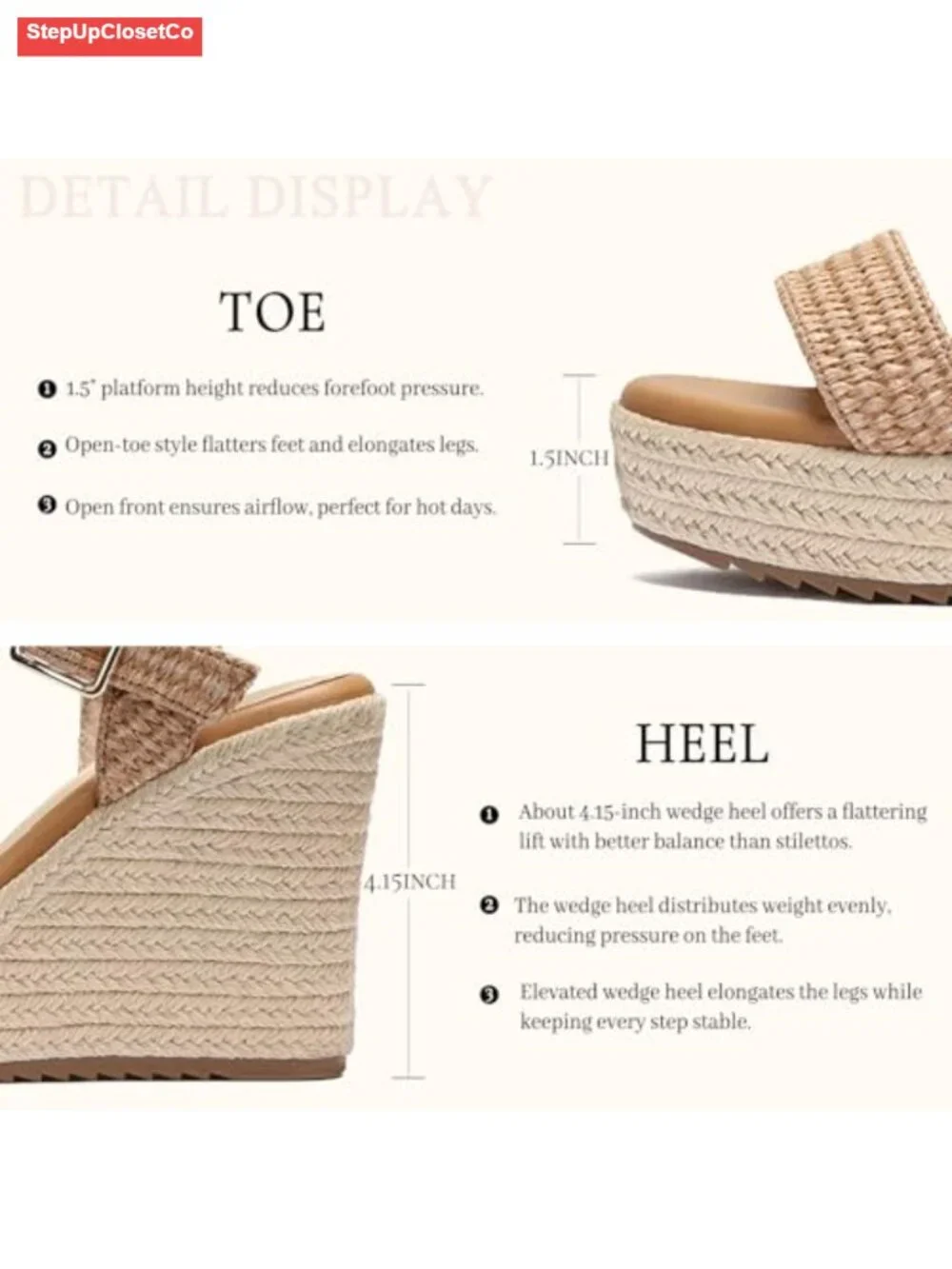 Espadrille Wedge Sandals Platform Ankle Strap Open Toe Raffia